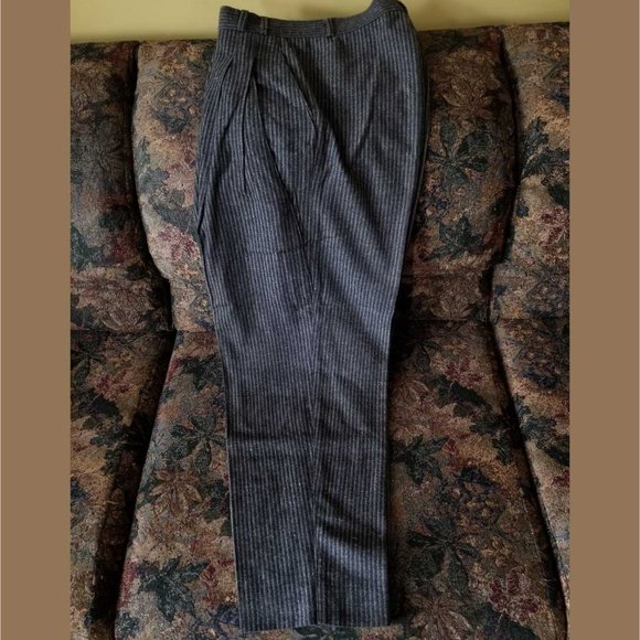 Vintage 90s, grey stripes, pleated dress pants, M, Le Chateau - Picture 3 of 9